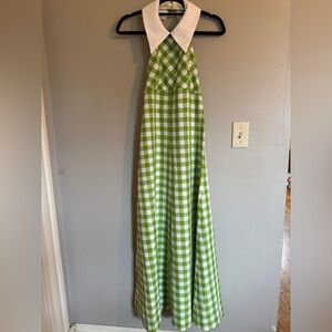 1970s Green and White Checkered Halter Dress